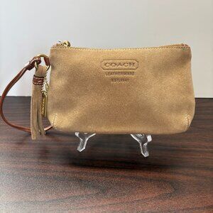 Vintage Coach Suede Tassle Wristlet Pouch Tan